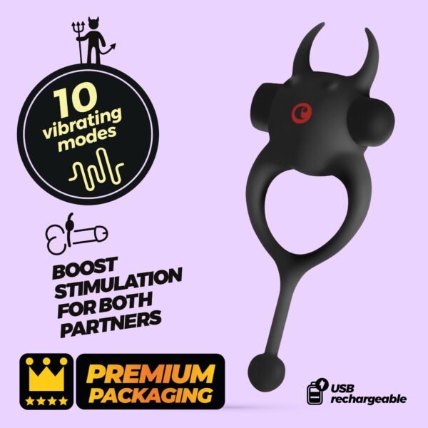 Anillo vibrador recargable Daemon negro – Crushious